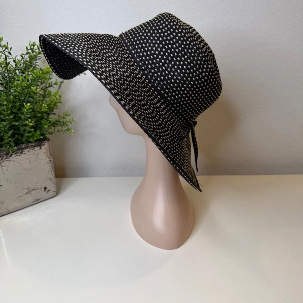 San Diego Hat Co Sun Hat Women Black Polka Dot Wide Brim Ribbon OS